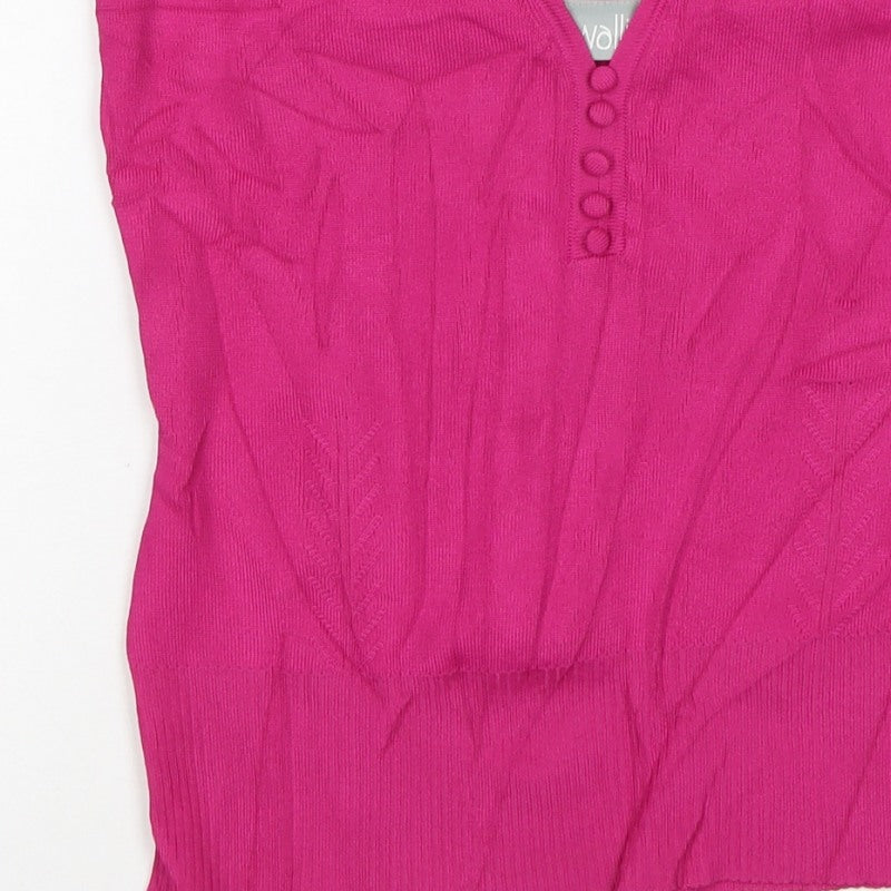Wallis Women Pink UK 12 Halter V-Neck Knit Button Tank Top