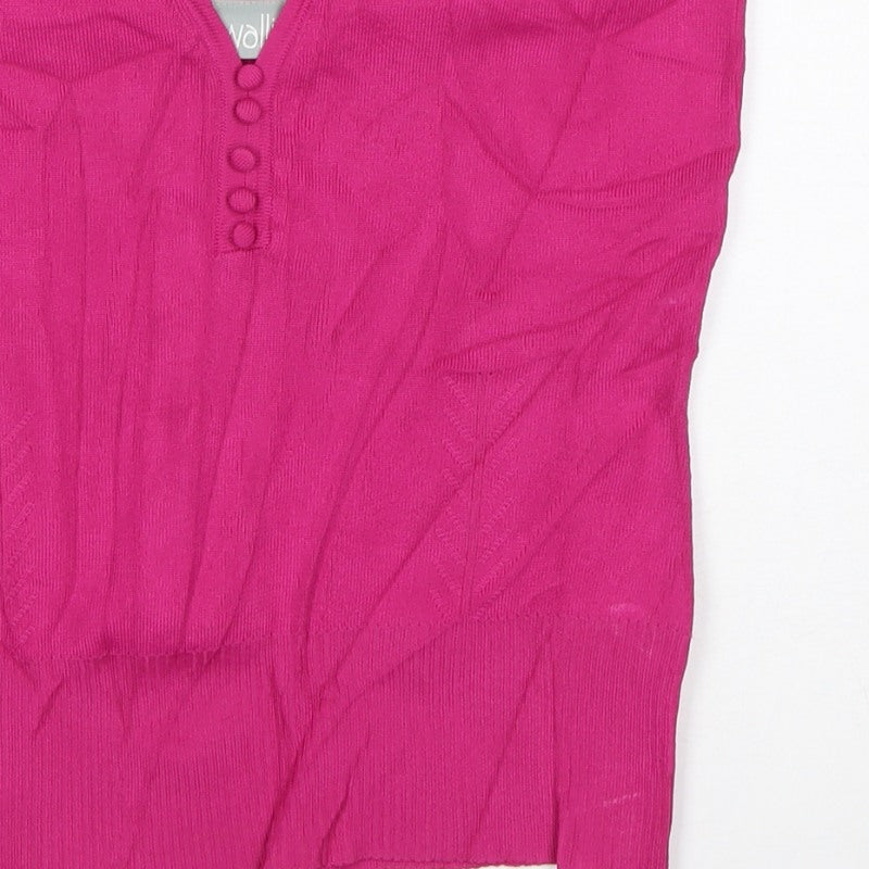 Wallis Women Pink UK 12 Halter V-Neck Knit Button Tank Top