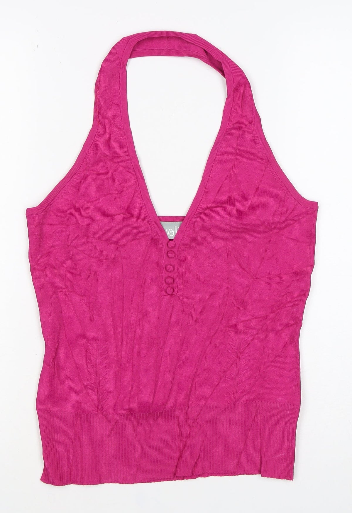Wallis Women Pink UK 12 Halter V-Neck Knit Button Tank Top