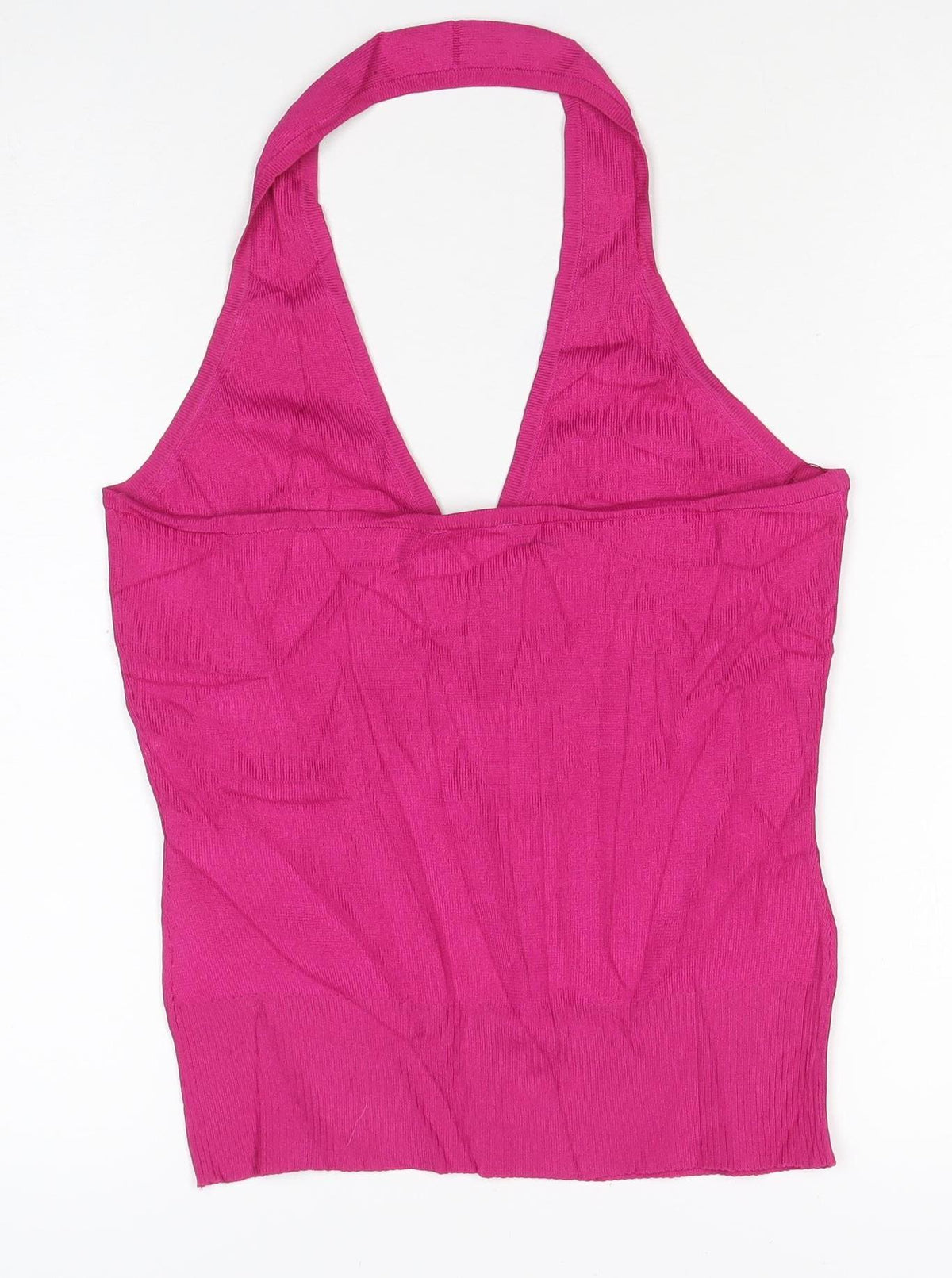Wallis Women Pink UK 12 Halter V-Neck Knit Button Tank Top