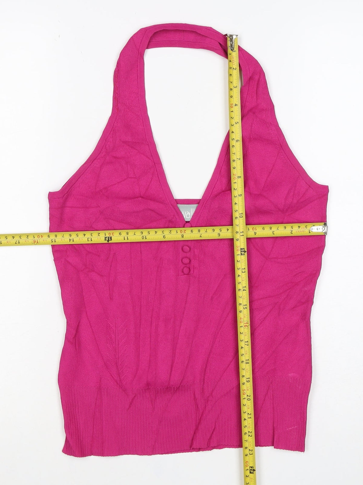 Wallis Women Pink UK 12 Halter V-Neck Knit Button Tank Top