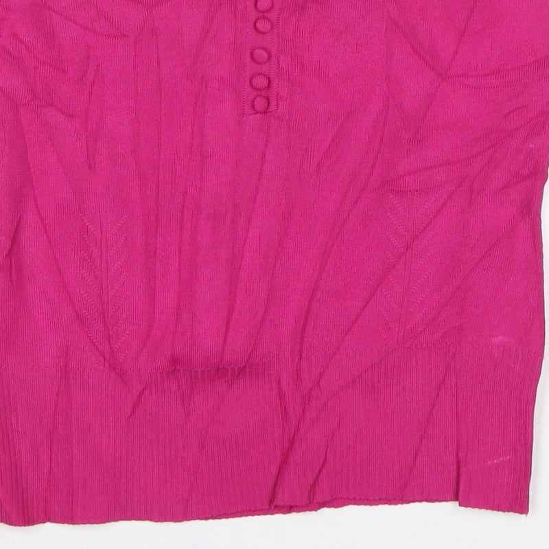Wallis Women Pink UK 12 Halter V-Neck Knit Button Tank Top