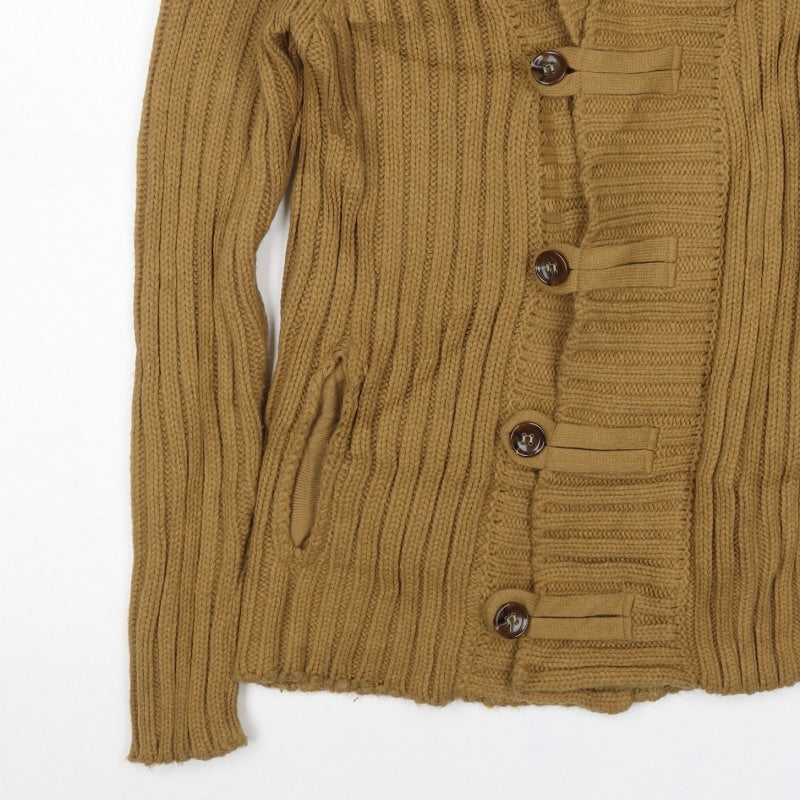 River Island Women Brown S Chunky Knit Shawl Collar Button Cardigan