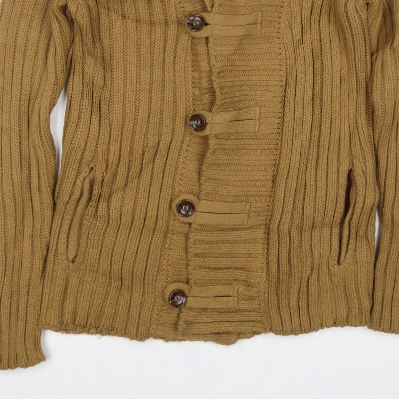 River Island Women Brown S Chunky Knit Shawl Collar Button Cardigan