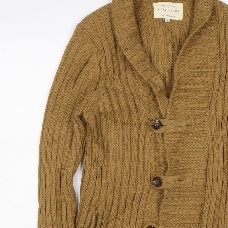 River Island Women Brown S Chunky Knit Shawl Collar Button Cardigan
