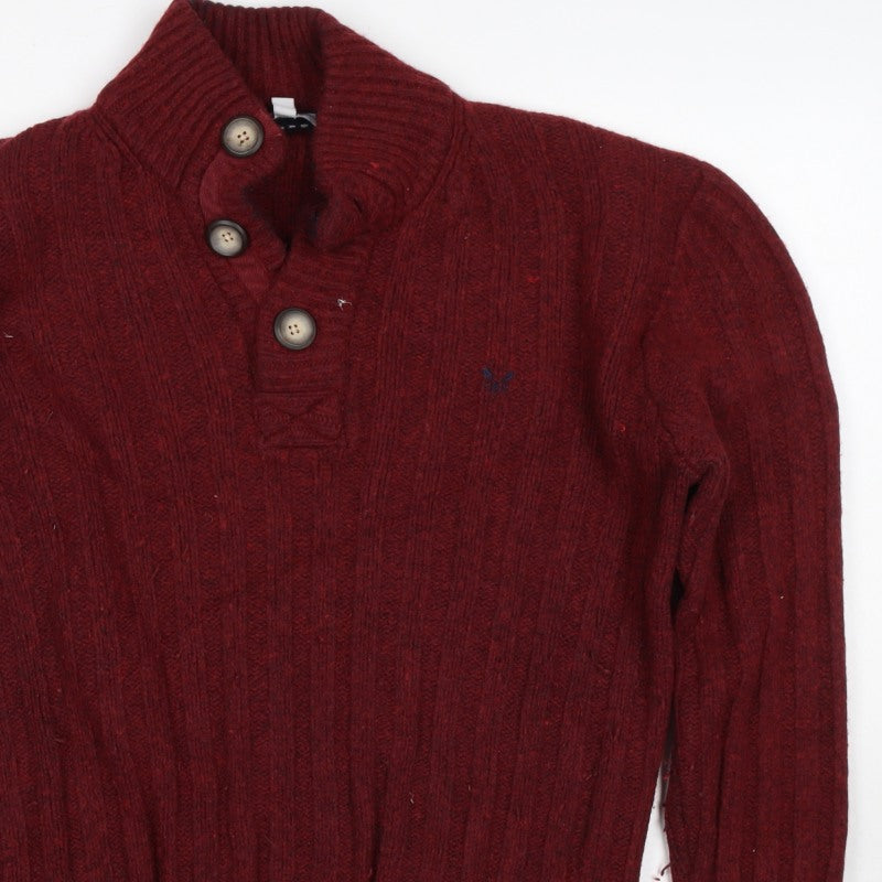 Crew Clothing Co Men’s Red XL Wool Henley Cable Knit Jumper
