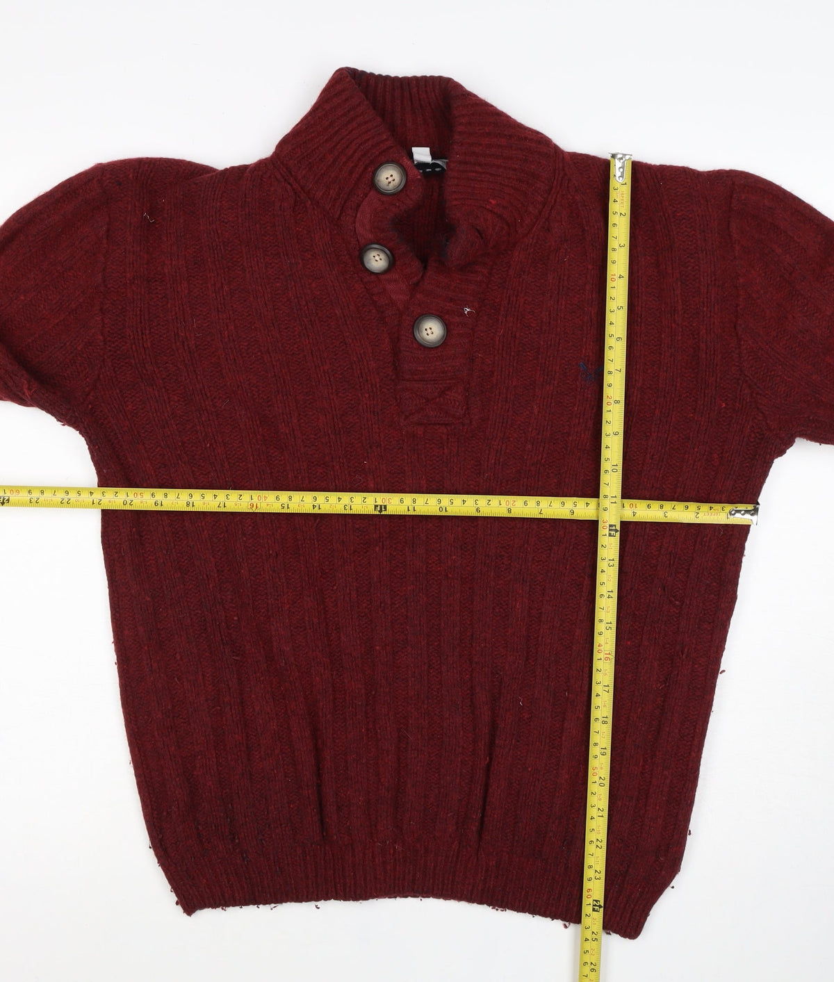 Crew Clothing Co Men’s Red XL Wool Henley Cable Knit Jumper