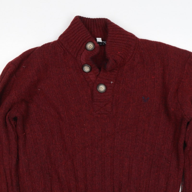 Crew Clothing Co Men’s Red XL Wool Henley Cable Knit Jumper