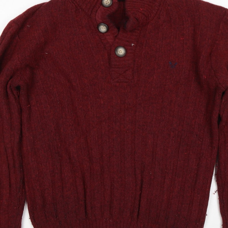 Crew Clothing Co Men’s Red XL Wool Henley Cable Knit Jumper
