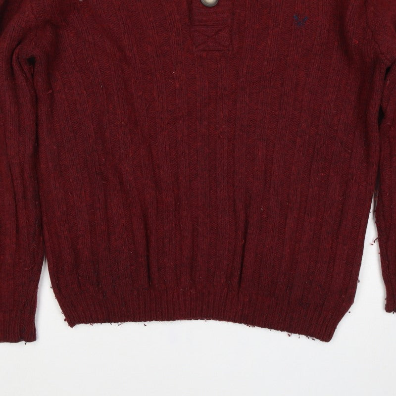 Crew Clothing Co Men’s Red XL Wool Henley Cable Knit Jumper
