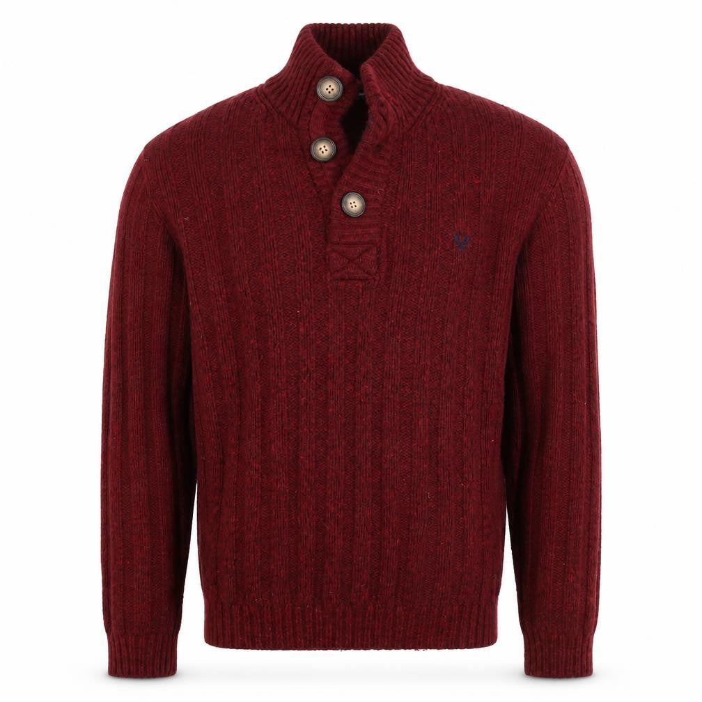 Crew Clothing Co Men’s Red XL Wool Henley Cable Knit Jumper