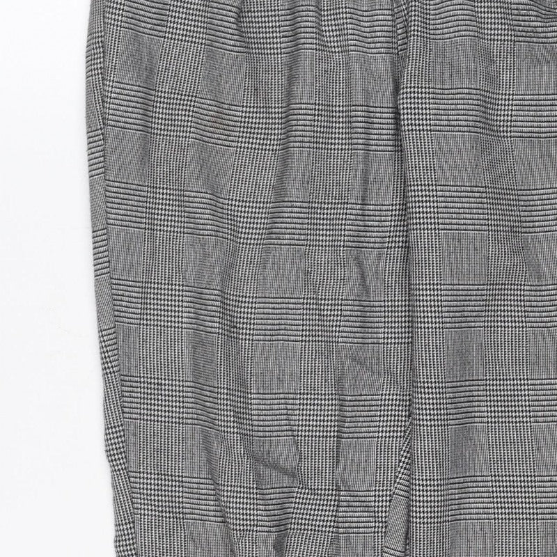 Stradivarius Women Grey Check Tapered Elastic Waist Trousers Size S