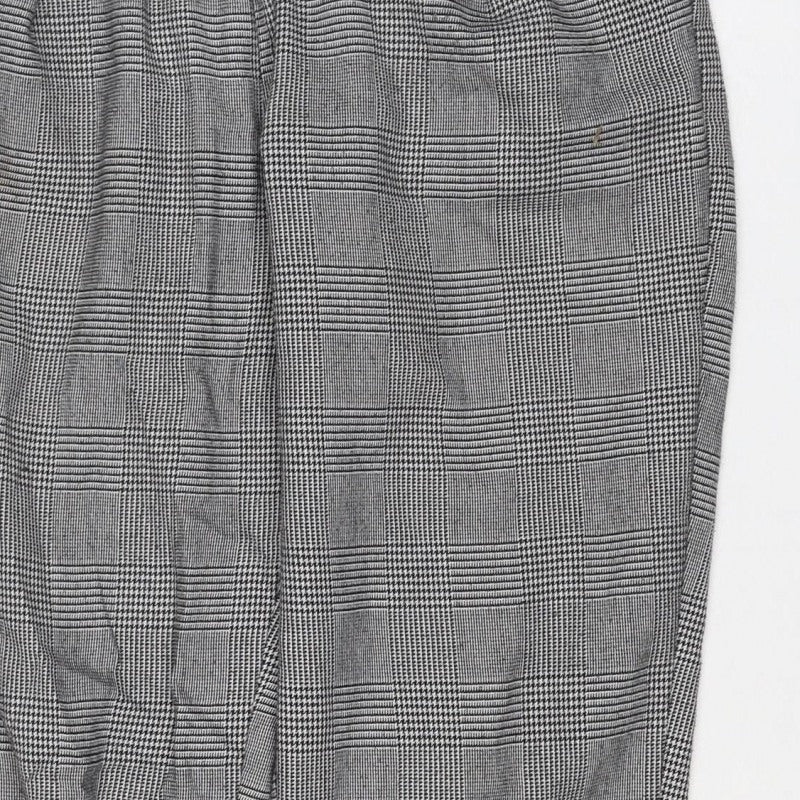 Stradivarius Women Grey Check Tapered Elastic Waist Trousers Size S