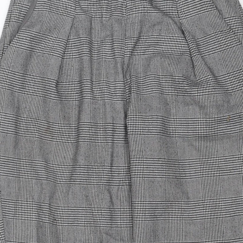 Stradivarius Women Grey Check Tapered Elastic Waist Trousers Size S