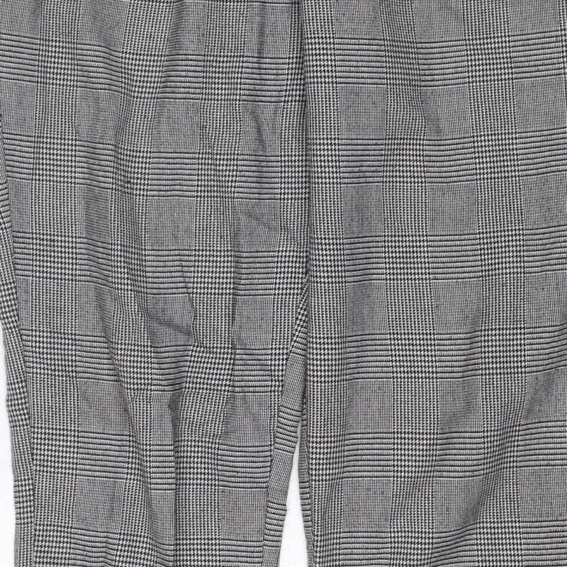 Stradivarius Women Grey Check Tapered Elastic Waist Trousers Size S