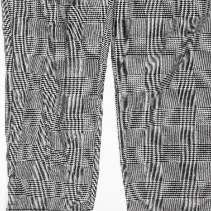 Stradivarius Women Grey Check Tapered Elastic Waist Trousers Size S