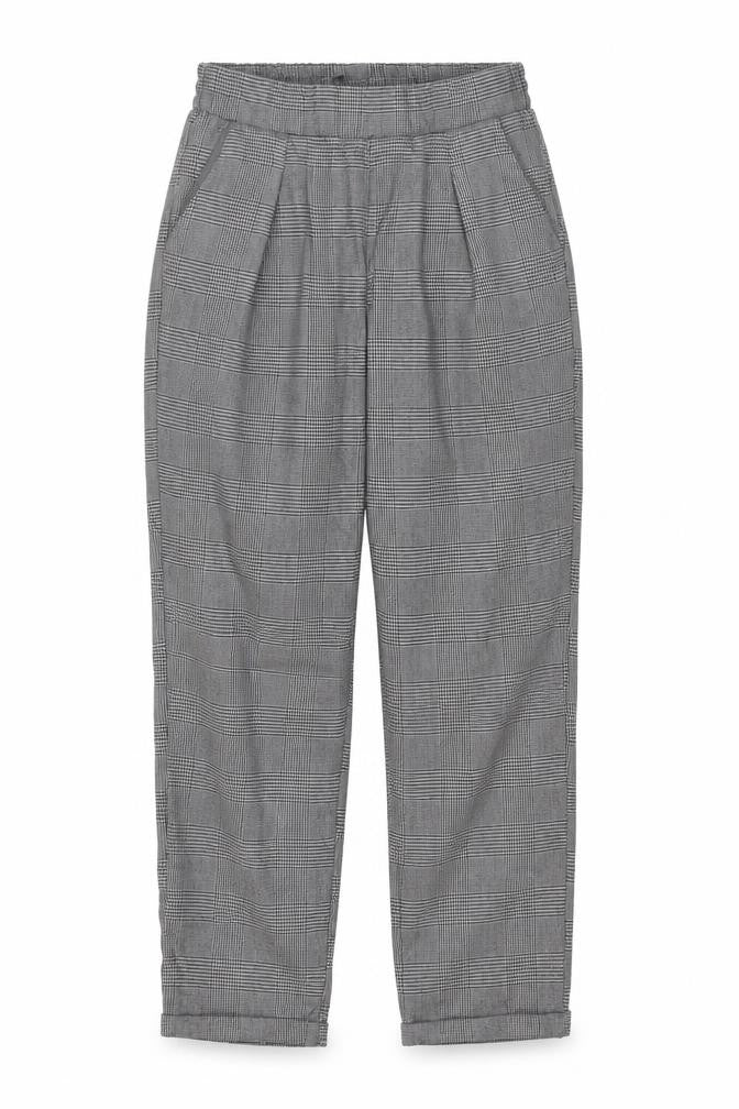 Stradivarius Women Grey Check Tapered Elastic Waist Trousers Size S