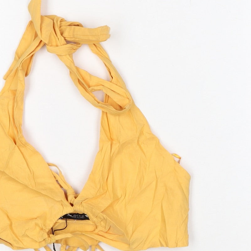 Zara Woman Yellow Halter Cropped Tie Back Tank Top Size M