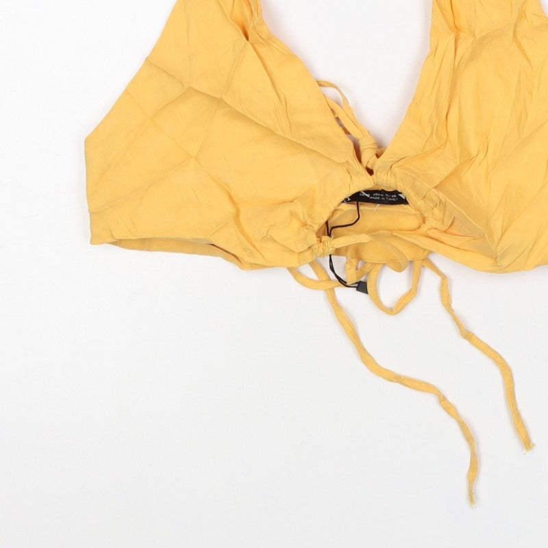Zara Woman Yellow Halter Cropped Tie Back Tank Top Size M
