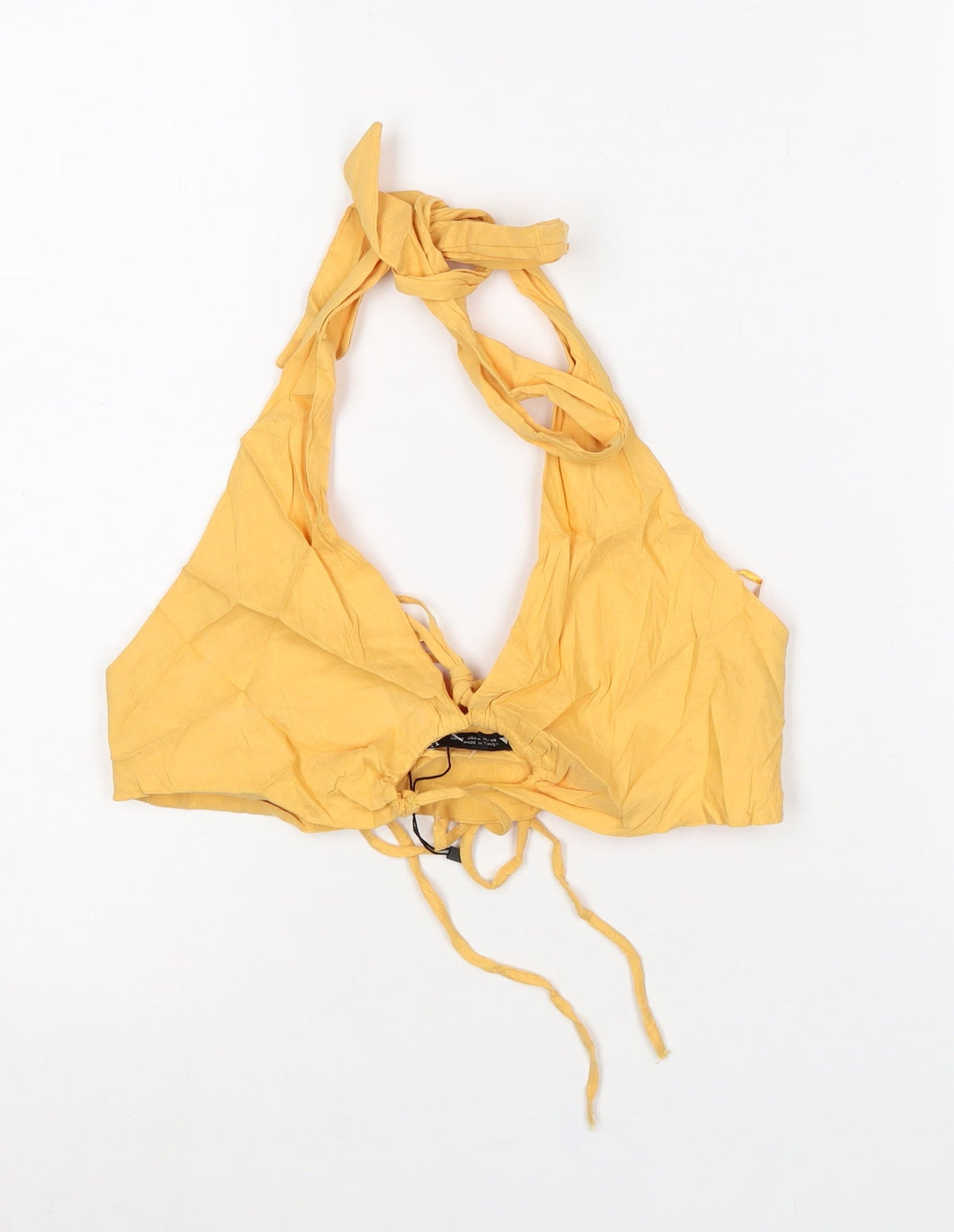 Zara Woman Yellow Halter Cropped Tie Back Tank Top Size M