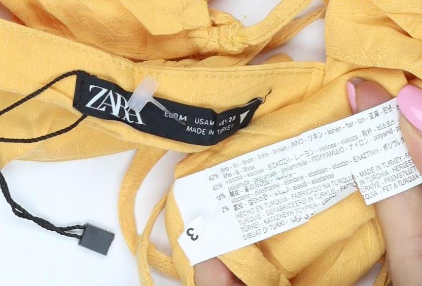 Zara Woman Yellow Halter Cropped Tie Back Tank Top Size M