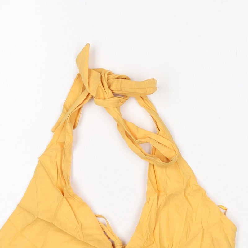 Zara Woman Yellow Halter Cropped Tie Back Tank Top Size M
