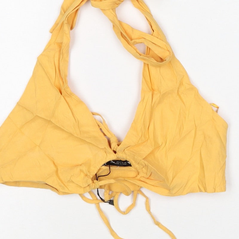 Zara Woman Yellow Halter Cropped Tie Back Tank Top Size M