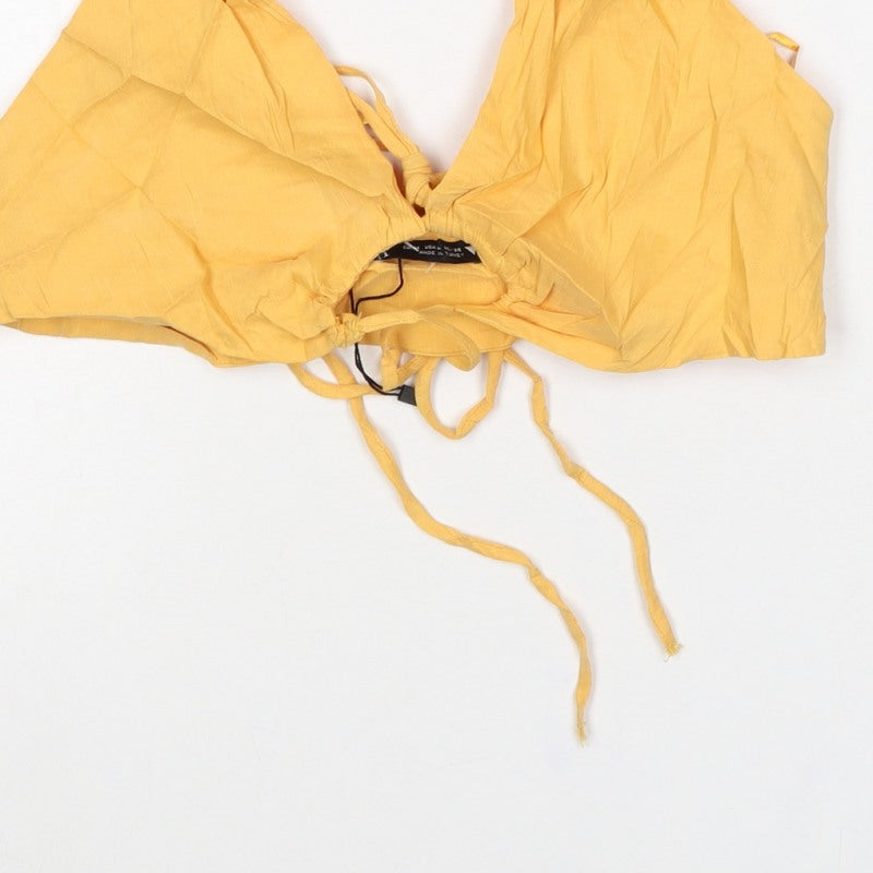 Zara Woman Yellow Halter Cropped Tie Back Tank Top Size M