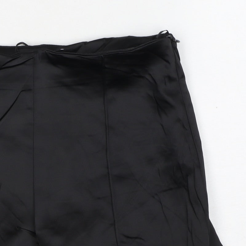 Zara Women Black S Satin Effect Tailored Shorts NWT