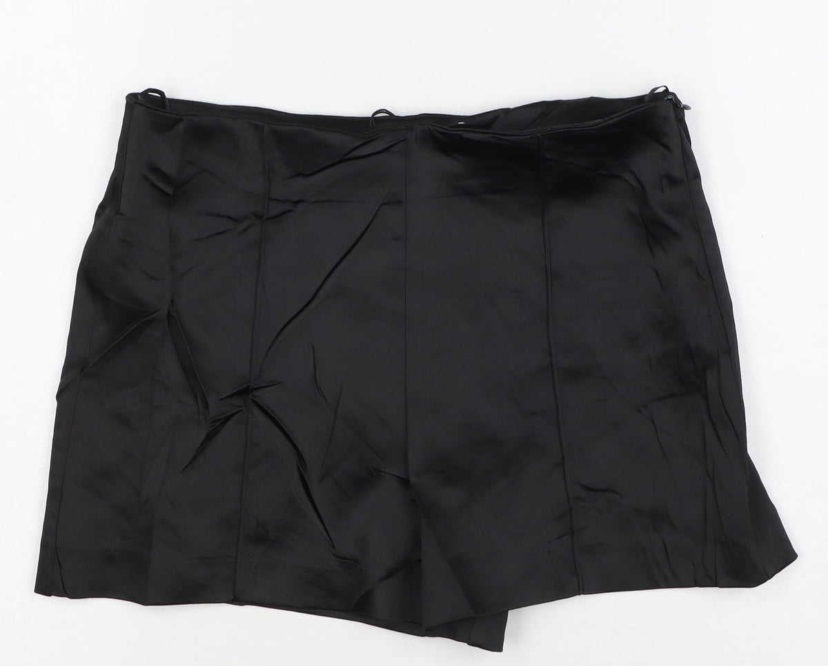 Zara Women Black S Satin Effect Tailored Shorts NWT