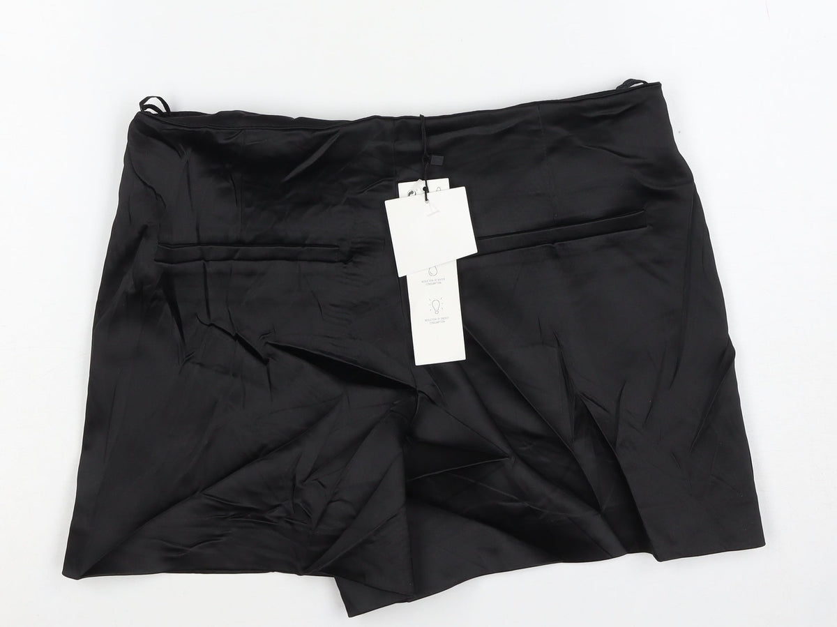 Zara Women Black S Satin Effect Tailored Shorts NWT