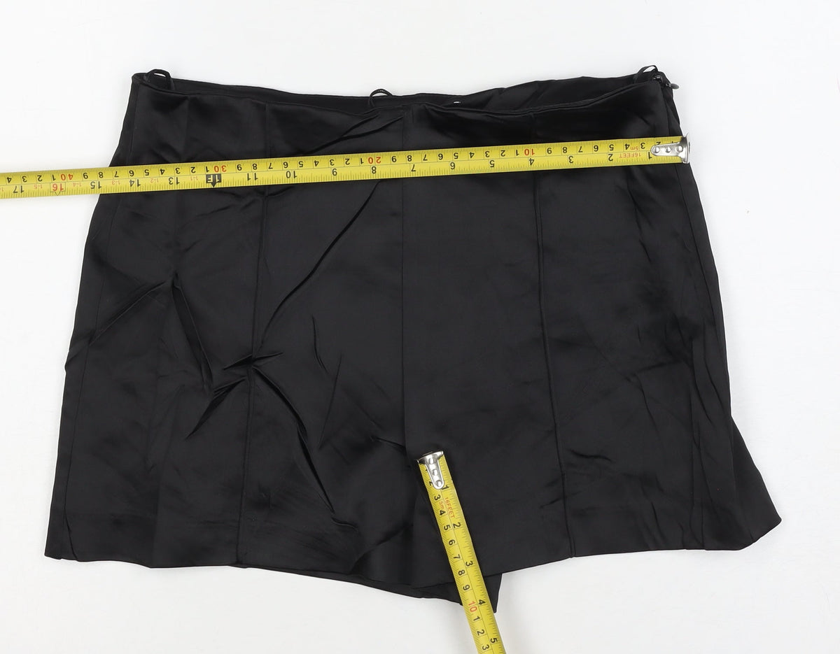 Zara Women Black S Satin Effect Tailored Shorts NWT