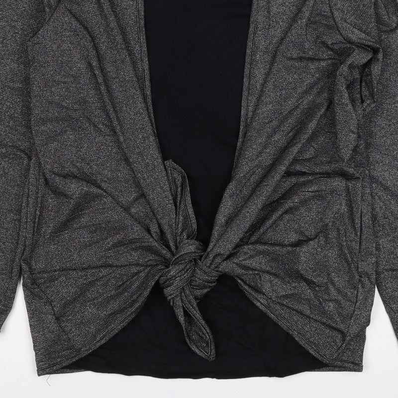 Isle Women Black Silver Metallic Tie Front Wrap Blouse M 14-16 Long Sleeve