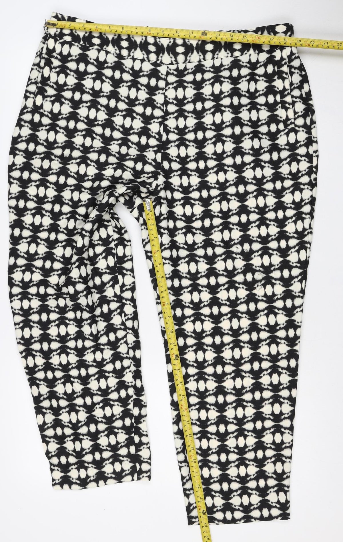 Marks & Spencer Women's Black UK 18 Short Geometric Wide-Leg Trousers