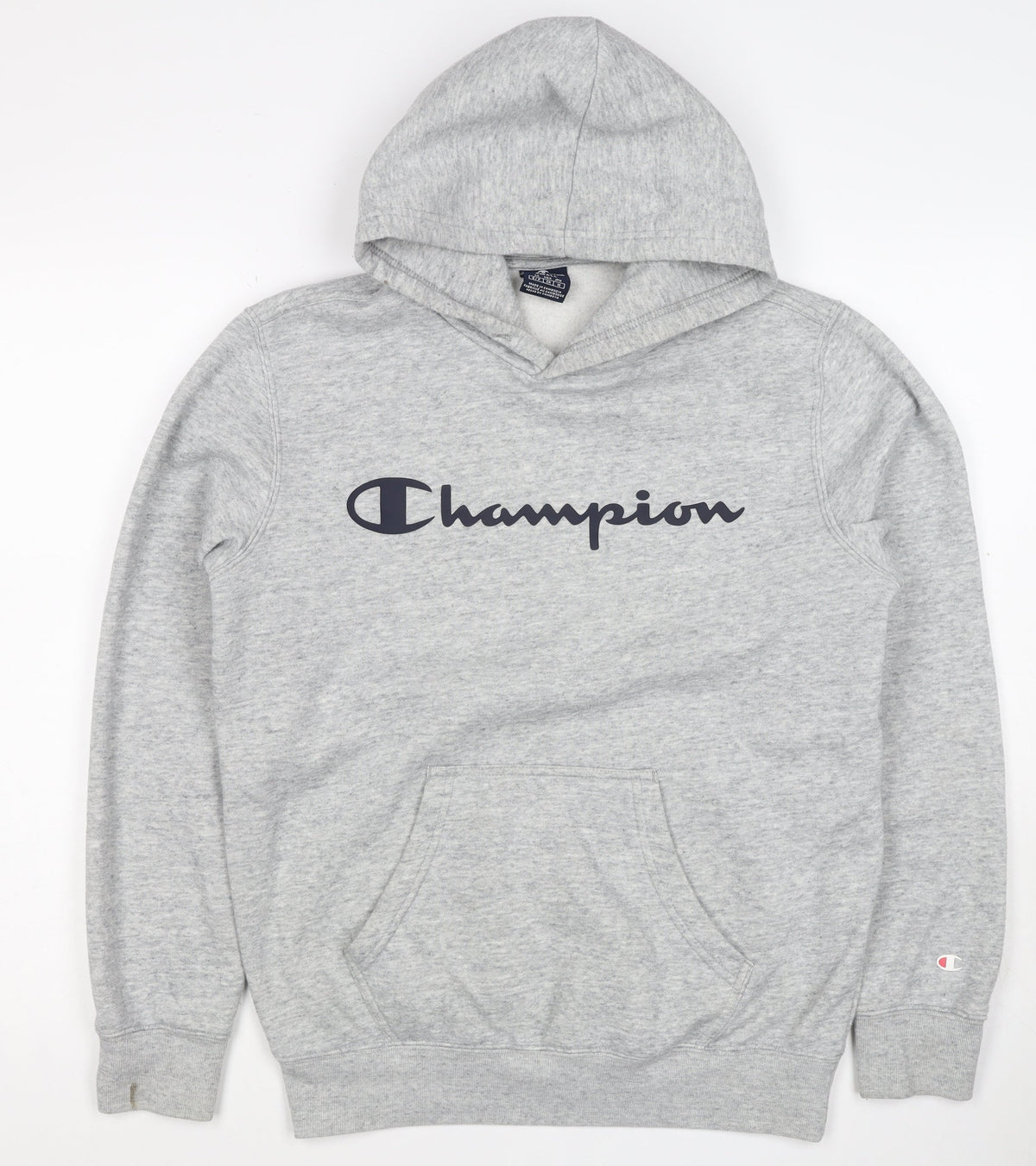 Champion Men’s Grey Small Pullover Logo Hoodie Fleece Pocket