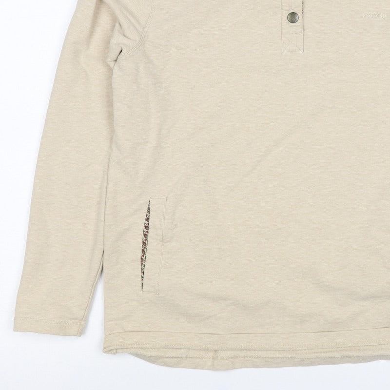 Barbour Women’s Beige Size 14 Henley Snap Pocket Sweatshirt