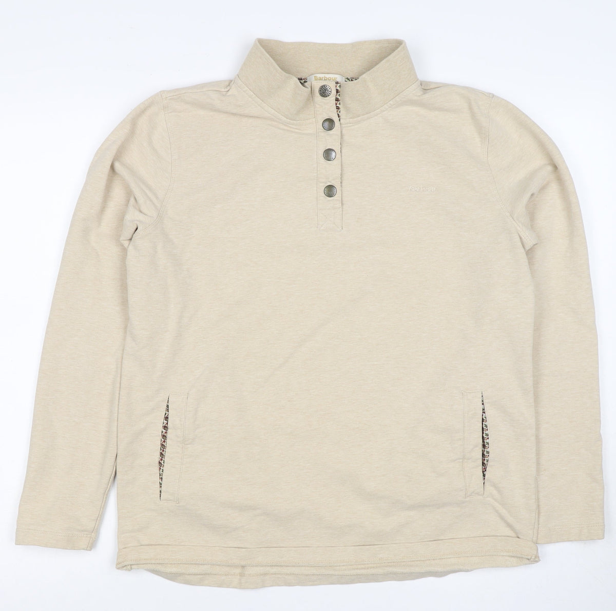 Barbour Women’s Beige Size 14 Henley Snap Pocket Sweatshirt