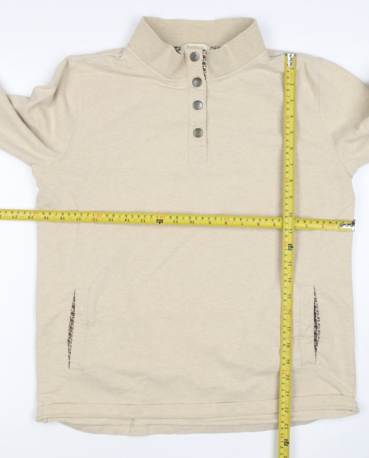 Barbour Women’s Beige Size 14 Henley Snap Pocket Sweatshirt