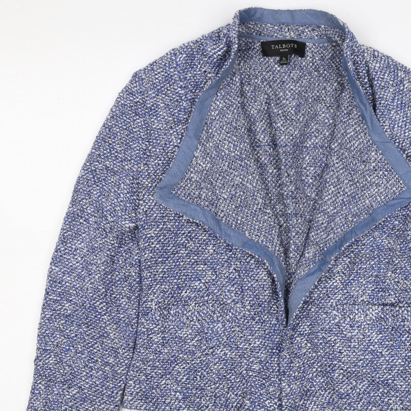 Talbots Women Blue Petite S Knit Open Front Blazer Jacket Short