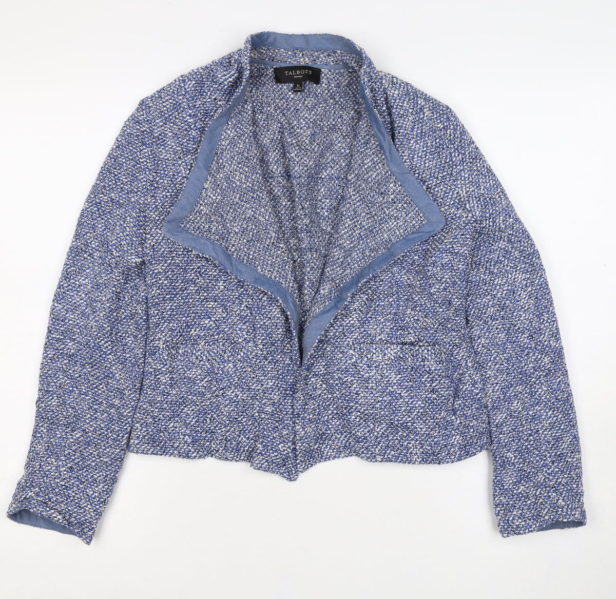 Talbots Women Blue Petite S Knit Open Front Blazer Jacket Short