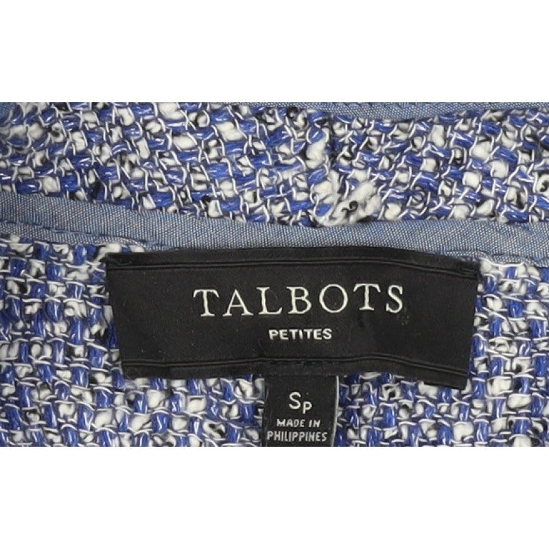 Talbots Women Blue Petite S Knit Open Front Blazer Jacket Short