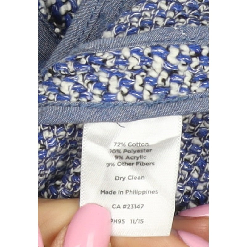 Talbots Women Blue Petite S Knit Open Front Blazer Jacket Short
