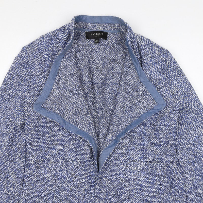Talbots Women Blue Petite S Knit Open Front Blazer Jacket Short