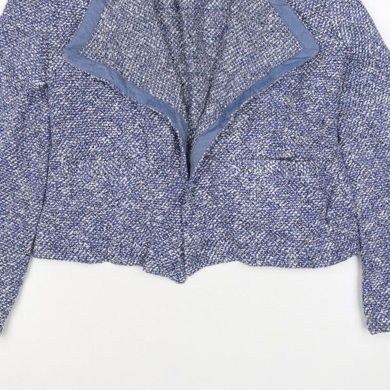 Talbots Women Blue Petite S Knit Open Front Blazer Jacket Short