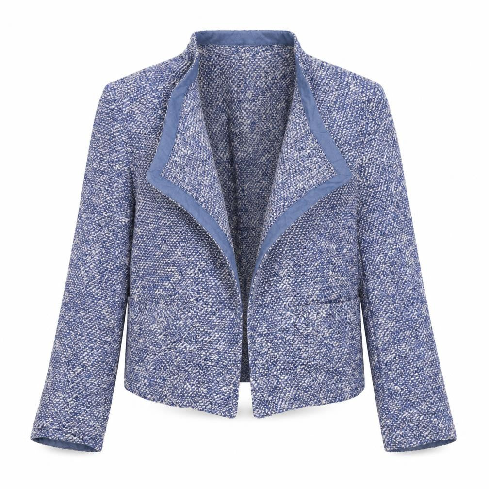 Talbots Women Blue Petite S Knit Open Front Blazer Jacket Short