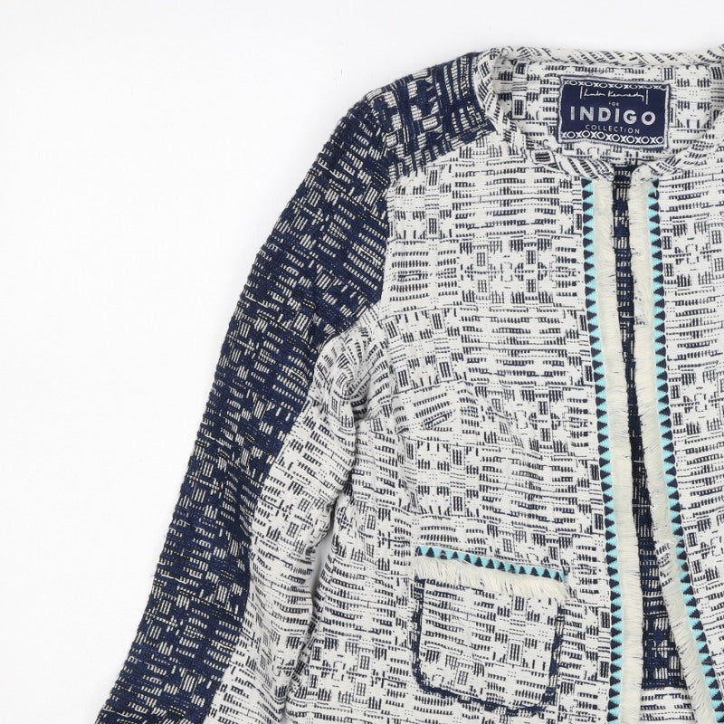 M&S Indigo Women’s Blue UK 12 Geometric Cropped Open Blazer Jacket