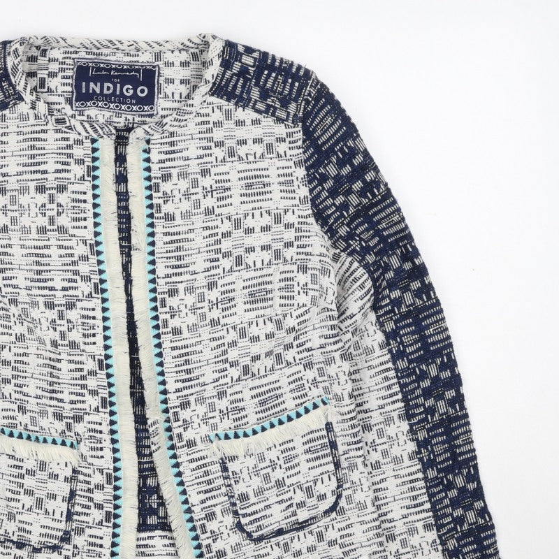 M&S Indigo Women’s Blue UK 12 Geometric Cropped Open Blazer Jacket