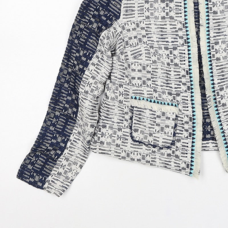 M&S Indigo Women’s Blue UK 12 Geometric Cropped Open Blazer Jacket