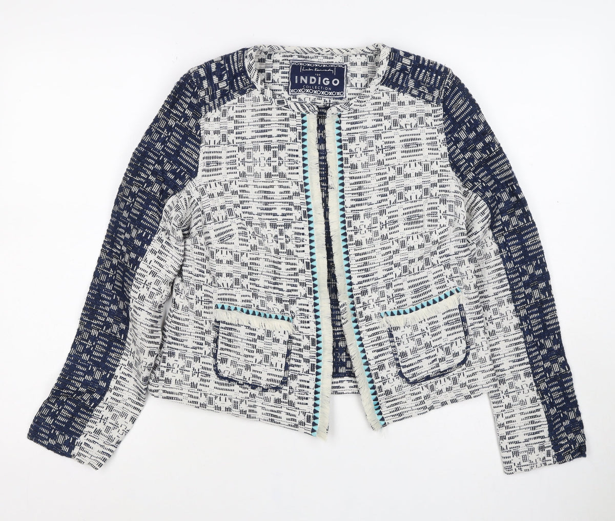M&S Indigo Women’s Blue UK 12 Geometric Cropped Open Blazer Jacket