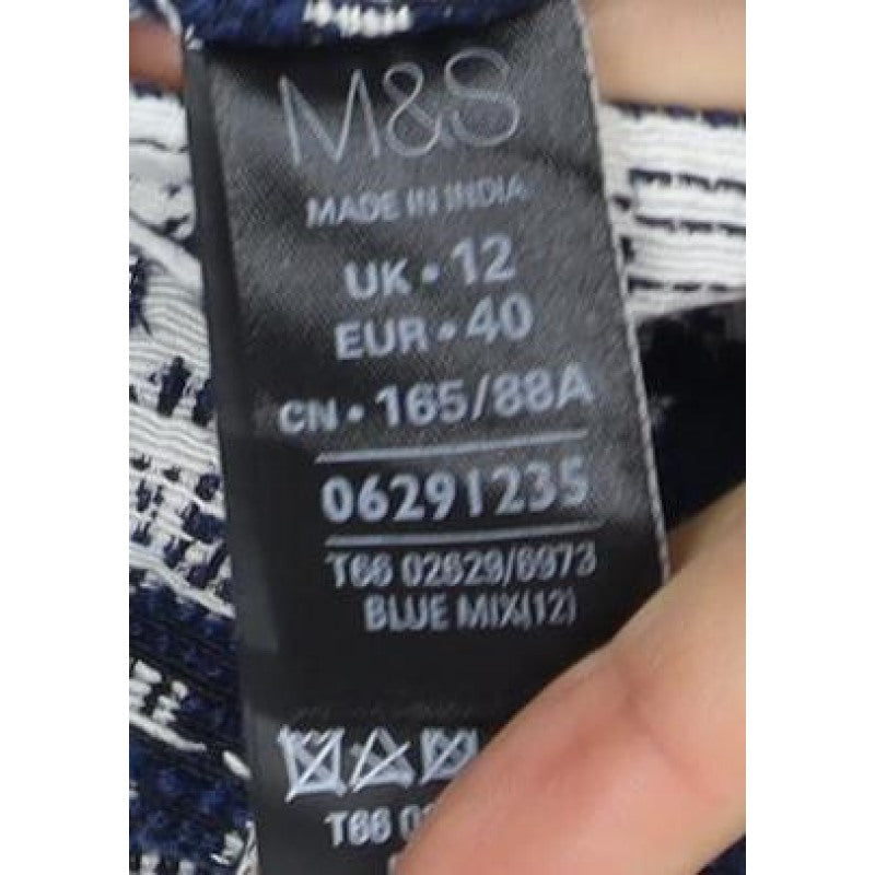 M&S Indigo Women’s Blue UK 12 Geometric Cropped Open Blazer Jacket